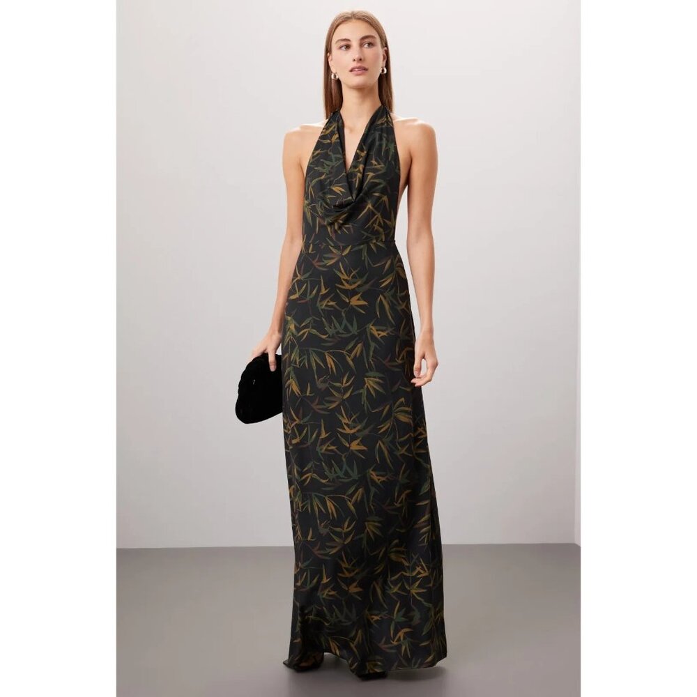 WeWoreWhat Black and Gold Halter Dress